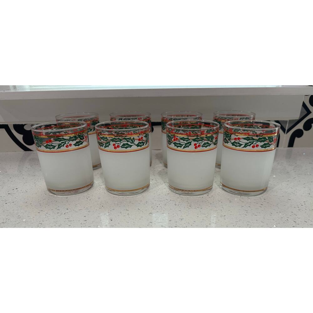 Vintage Set of 8 Culver 14-oz DOF Glasses Silk Screened & Gold Trim